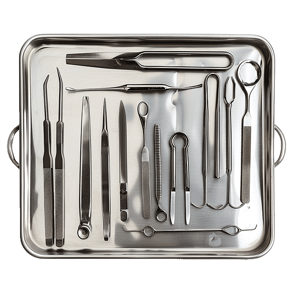 Assortment of stainless steel surgical instruments